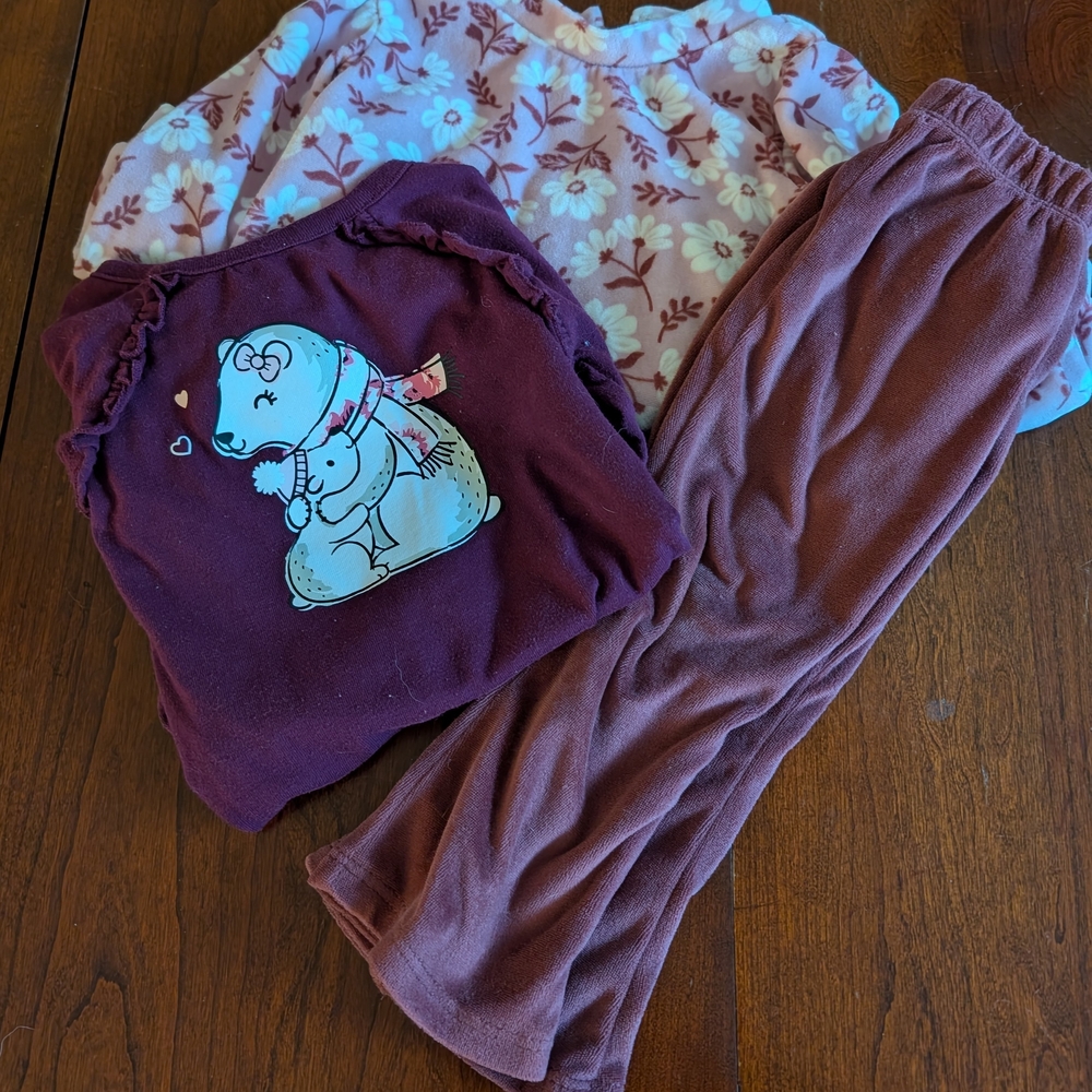 Little Lass Pink Floral & Plum Two-Piece Set + Bear Bodysuit